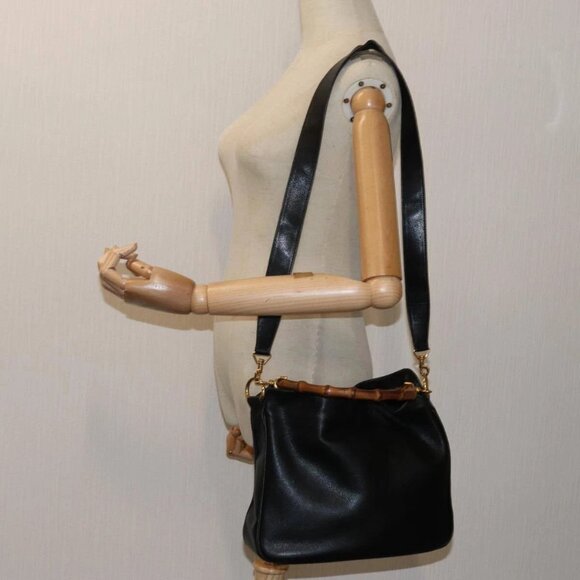GUCCI Bamboo Hand Bag Leather 2way Black 001 2113 1638 Auth yk11916 - Picture 3 of 16